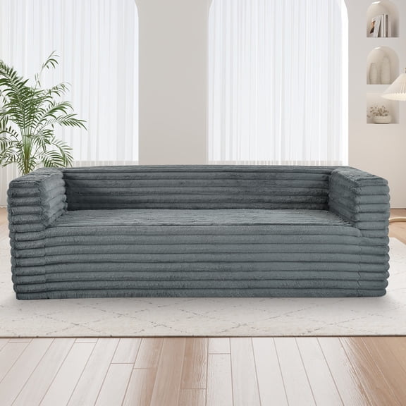 89" Modern Corduroy Couch, 3 Seats Plush Sofa with Squared Arm,Luxury Comfy Seat Super Soft Couches for Living Room,Small Space,Office,Apartment,No Assembly Required (Grey)