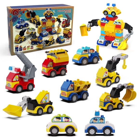 89 Pieces Building Blocks for Toddlers 2-5 9-in-1 Car Set & Robot Toy, Large STEM Bricks Compatible with Major Brands, Educational Gift for Boys Girls