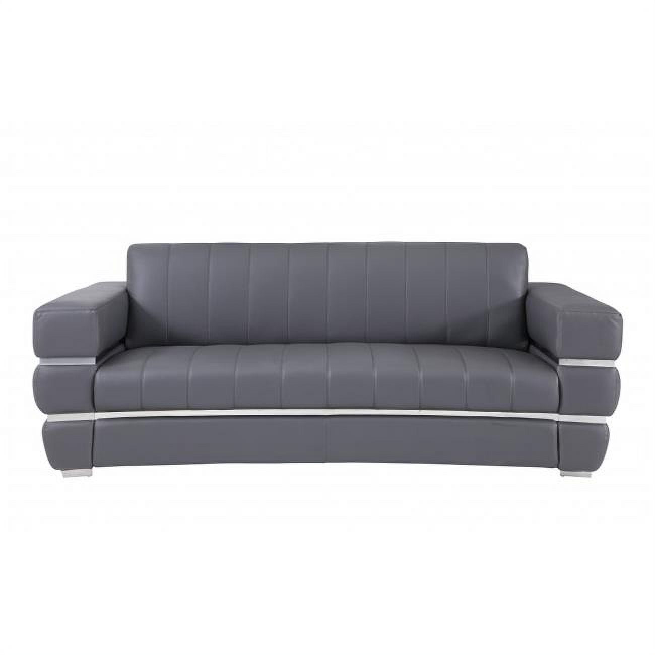 Luxurious Dark Gray Top Grain Leather Sofa with Chrome Accents, 89''