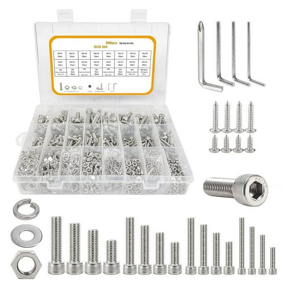 890Pcs M3-M6 Screw Assortment, Bolts and Nuts Kit, Socket Cap Screws Hex Screws Assortment Set