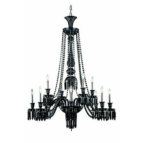 8912 Majestic Collection Hanging Fixture D42in H55in Lt:12 Black Finish (Elegant Cut Jet Black) - Finish:Black - Finish:Black - Finish:Black - Finish:Black - Finish:Black - Finish:Black-Finish:Black