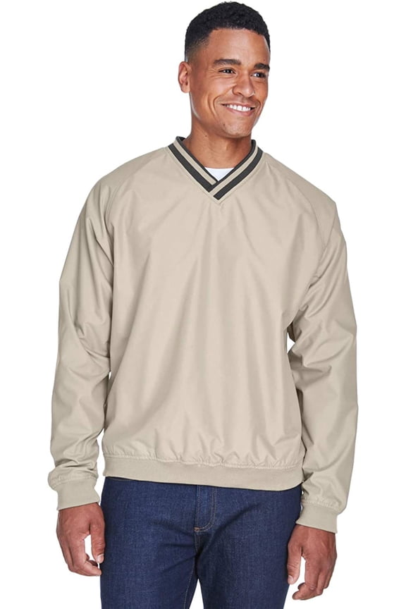 8926 UltraClub Long-Sleeve V-Neck Wind Shirt Tan/Navy S