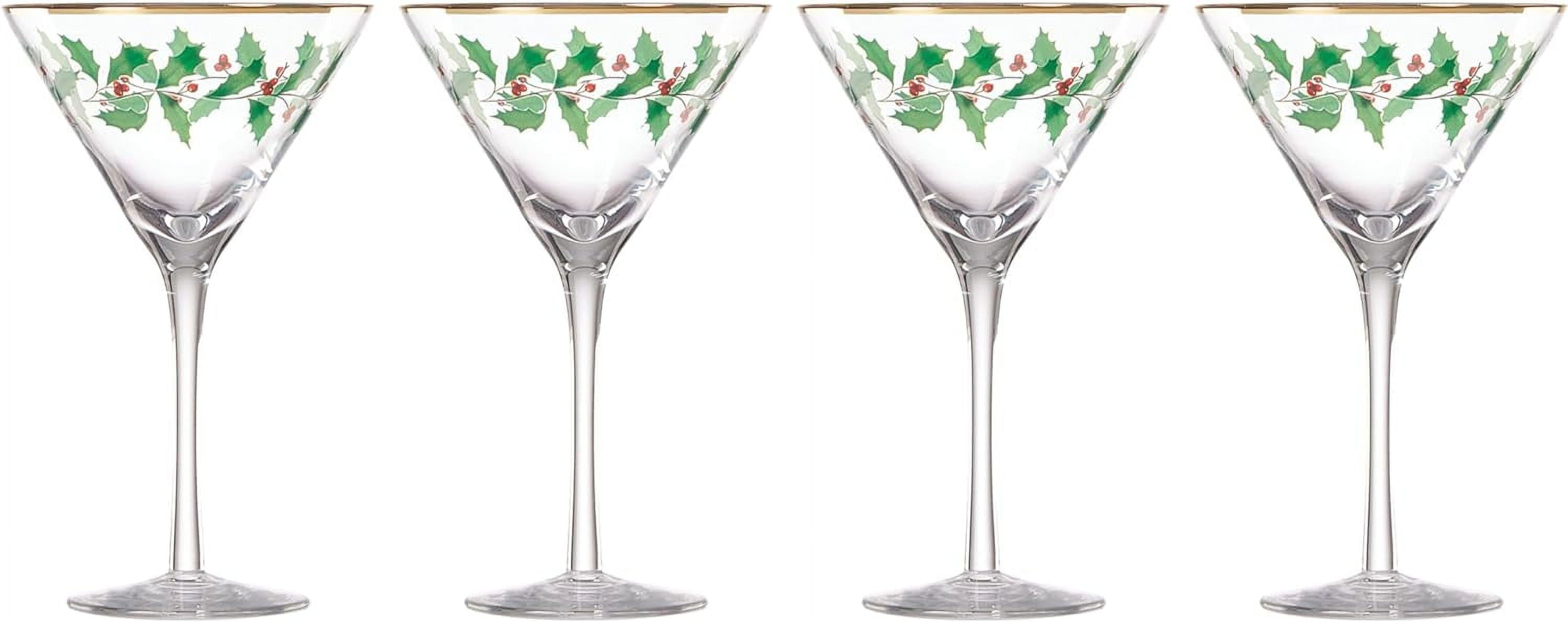 Holiday Holly and Berry 8 oz. Martini Glass Set