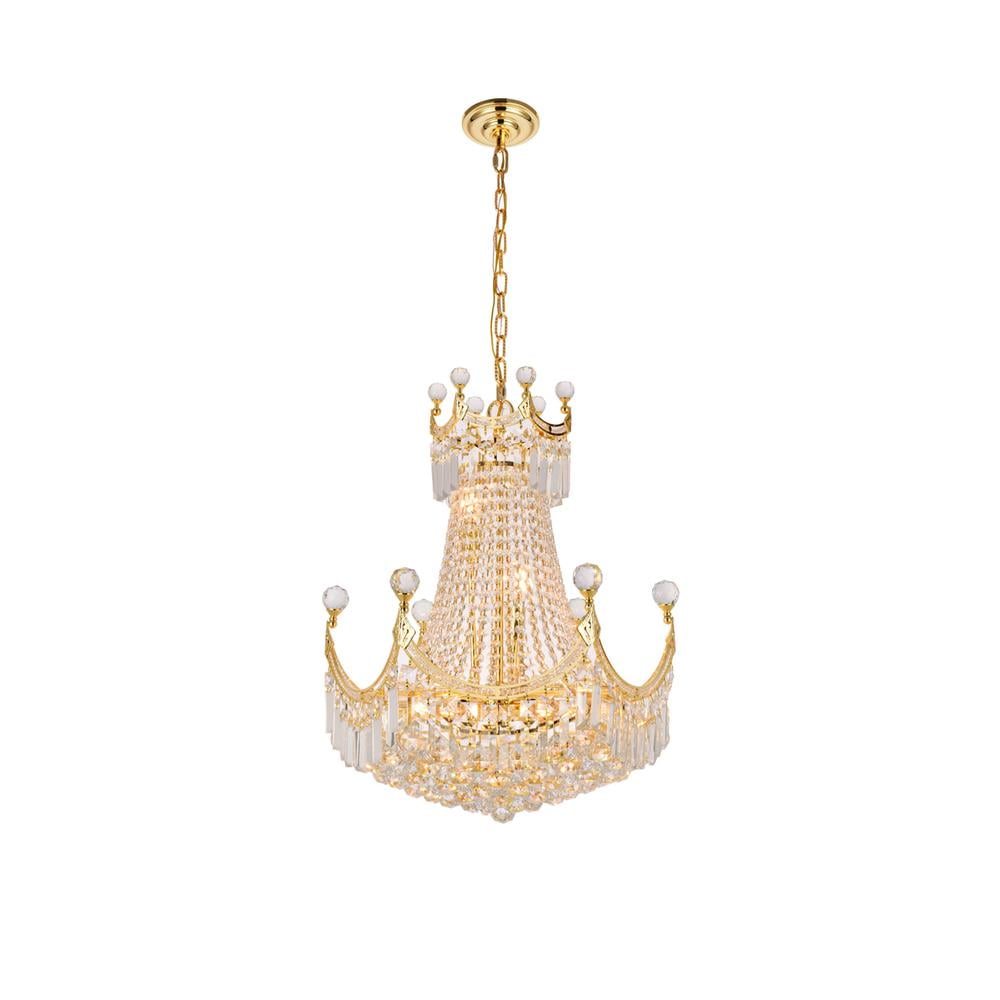 Corona 9-Light Gold Finish Empire-Style Chandelier with Royal Cut Clear Crystals