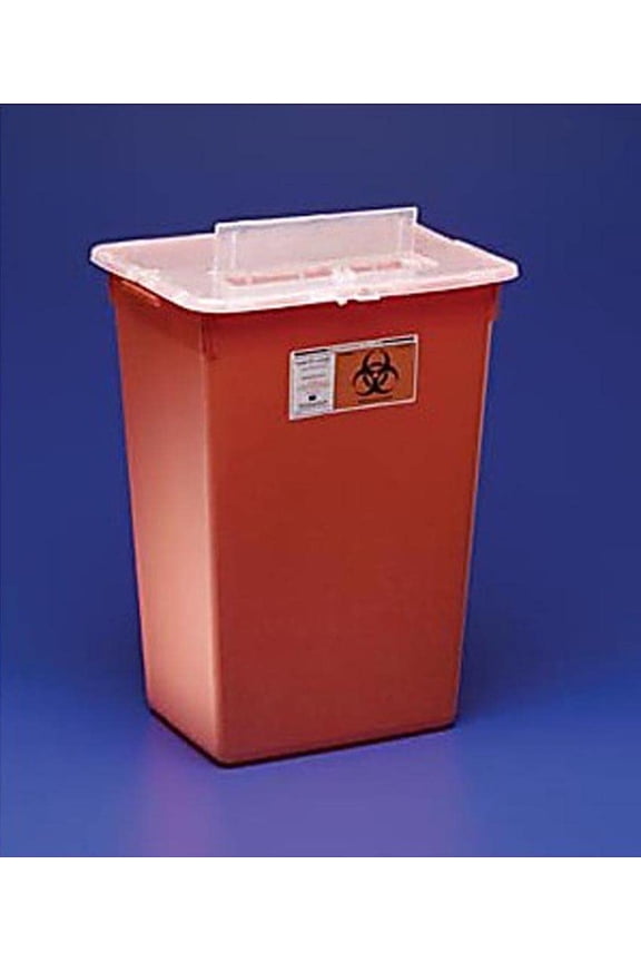 8970 Sharps Disposal Biohazard Waste Container with Rotor Lid, 2 Gallon Capacity, 10.5" Width x 10" Height x 7.25" Depth, Red Base (Case of 20)