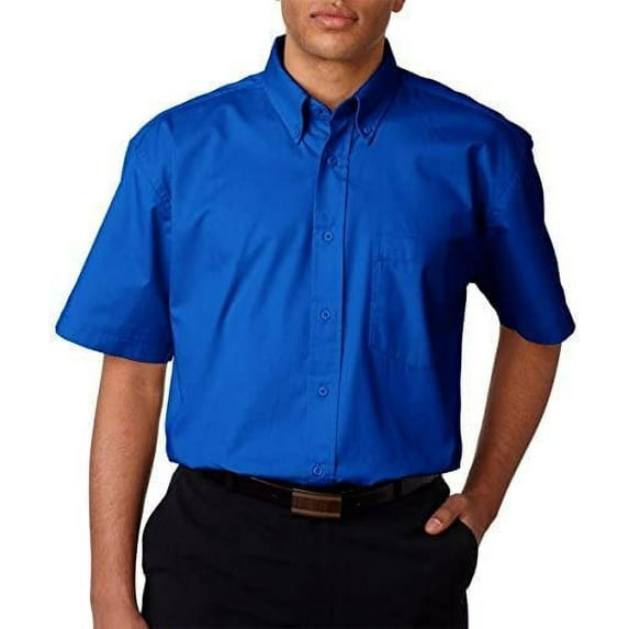 8977 UltraClub Adult Short-Sleeve Whisper Twill Royal M