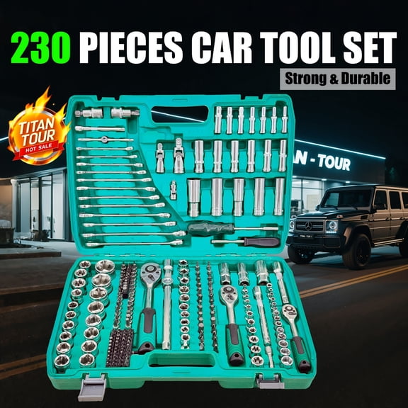 899/216/53pcs or 230/65pcs All-in-One Mechanic Tool Set with Ratchet, Torque Wrench, Sockets & Screwdriver Kit - Heavy-Duty Auto Repair & Household Tool Collection Suitable for Car, Bike, Motorcycle
