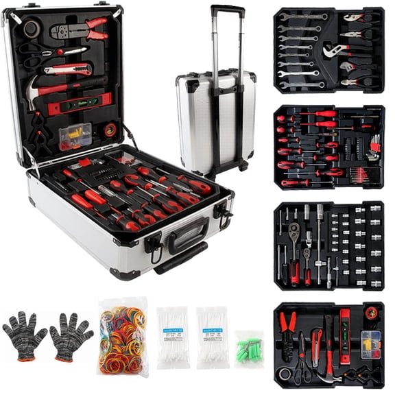 899/52+1 Tool Set,Portable 4-Layer ToolBox with Wheels forEasy Pushing andPulling, 1/4" Drive andStandard Socket,Multi-Functional ToolBox for Automotive Repair