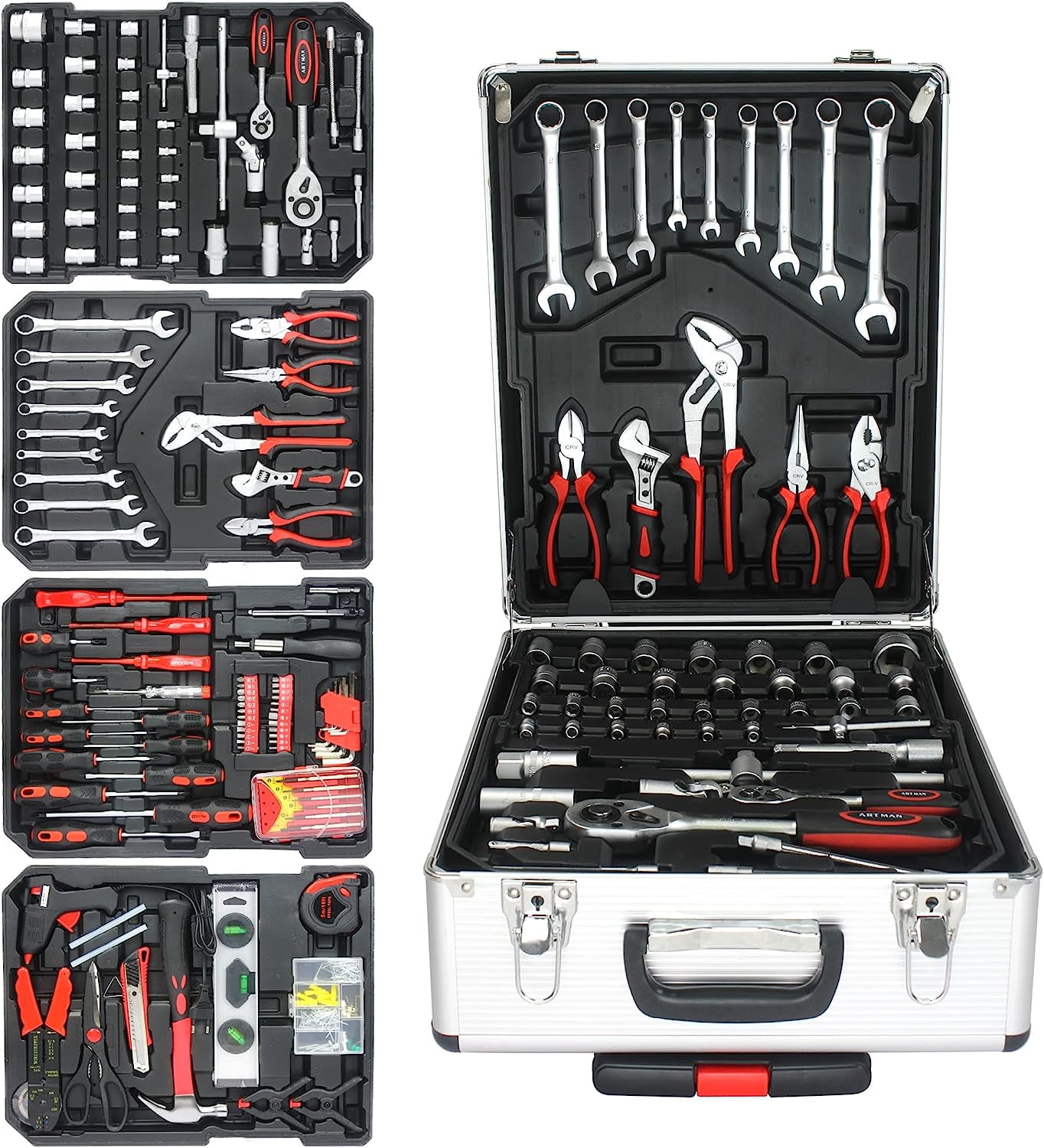 899 Pieces Sturdy Tool Set with Rolling Wheels Aluminium Tool Chest Box ...