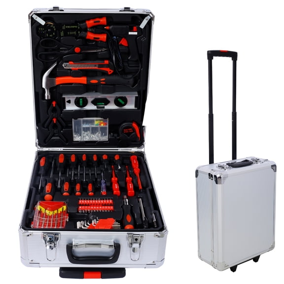 899Pcs Home Repair Tool Set for Men, General Household Tool Kit with 4-Drawer Rolling Tool Box Storage Case, Maintenance & Garden Tools for Homeowner, Handyman - Silver Case