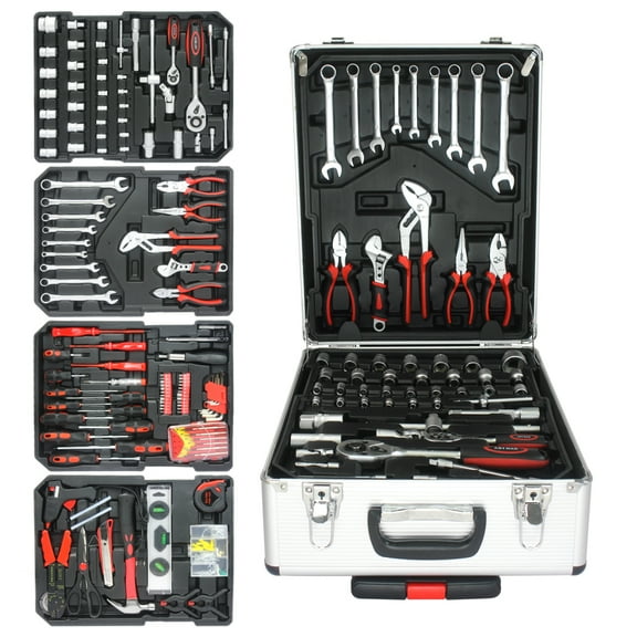 899pcs Home Repair Tool Set, 4-Drawer Rolling Toolbox with Lock, Household Handyman Maintenance Kit,Silver