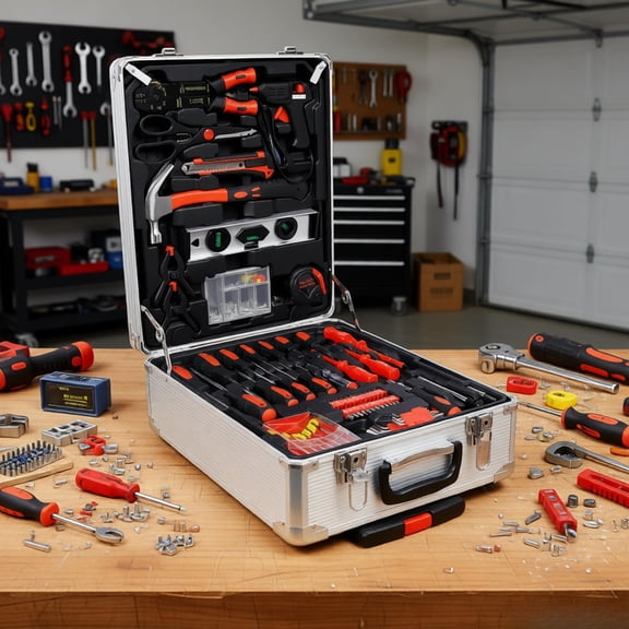 899pcs House Repair Tool Set Rolling 4 Drawers Aluminum Steel Chest 26.40lbs General Household Maintenance Kit Wrenches Pliers Screwdrivers Sockets Hex Keys Ratchet Hammer Level Silver