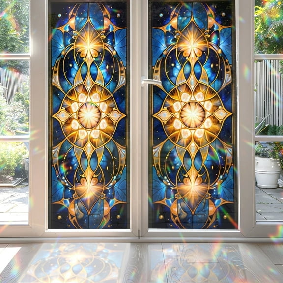 89Bloom Window Film Celestial Fractals 17.7 x 39.4 in for Glass Door Anti UV Privacy Use