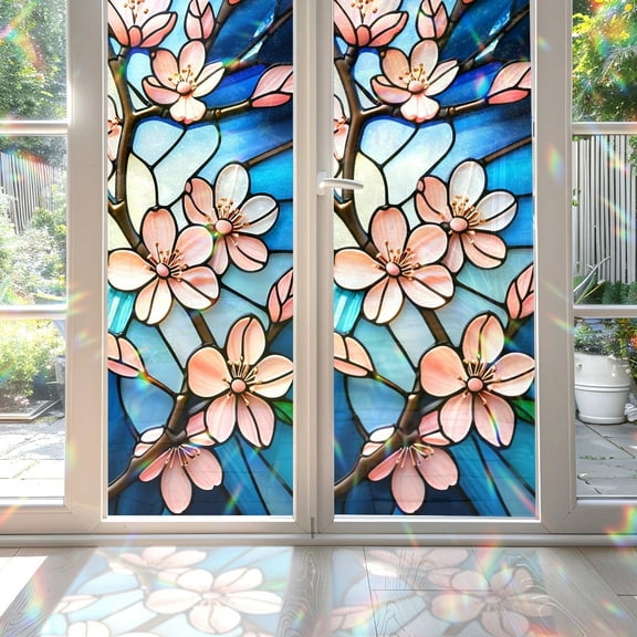 89Bloom Window Film Cherry Blossoms Dancing in the Wind 17.7 x 39.4 in for Glass Door Anti UV Privacy Use