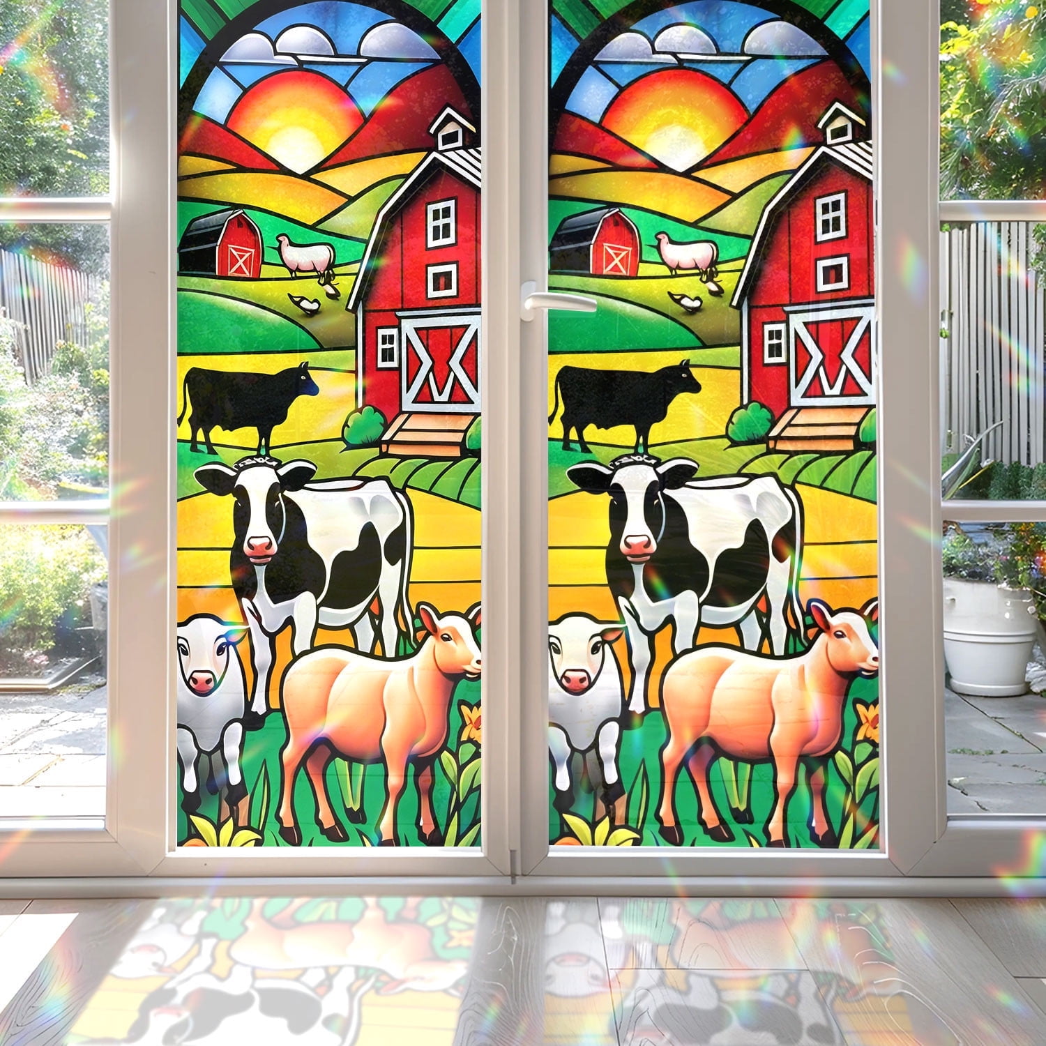 89Bloom 17.7 x39.4 Inches Decorative Farm Animals Stained Glass Window ...