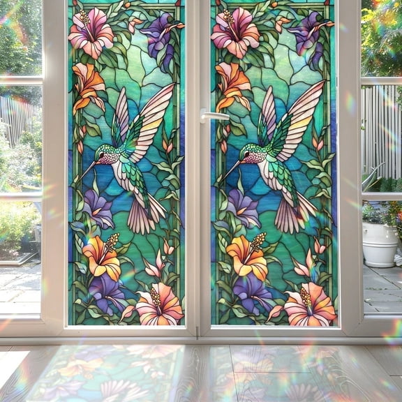 Decorative Hummingbird Stained Glass Window Film – 17.7 x 39.4 in Privacy UV Film by 89Bloom