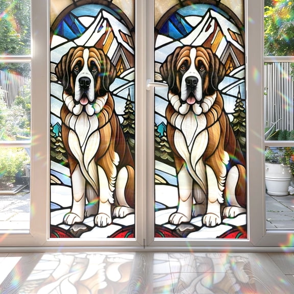 89Bloom Window Film St. Bernard 17.7 x 39.4 in for Glass Door Anti UV Privacy Use