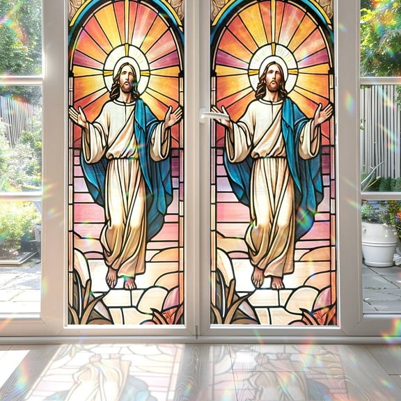 89Bloom Window Film The Resurrection of Jesus 17.7 x 39.4 in for Glass Door Anti UV Privacy Use