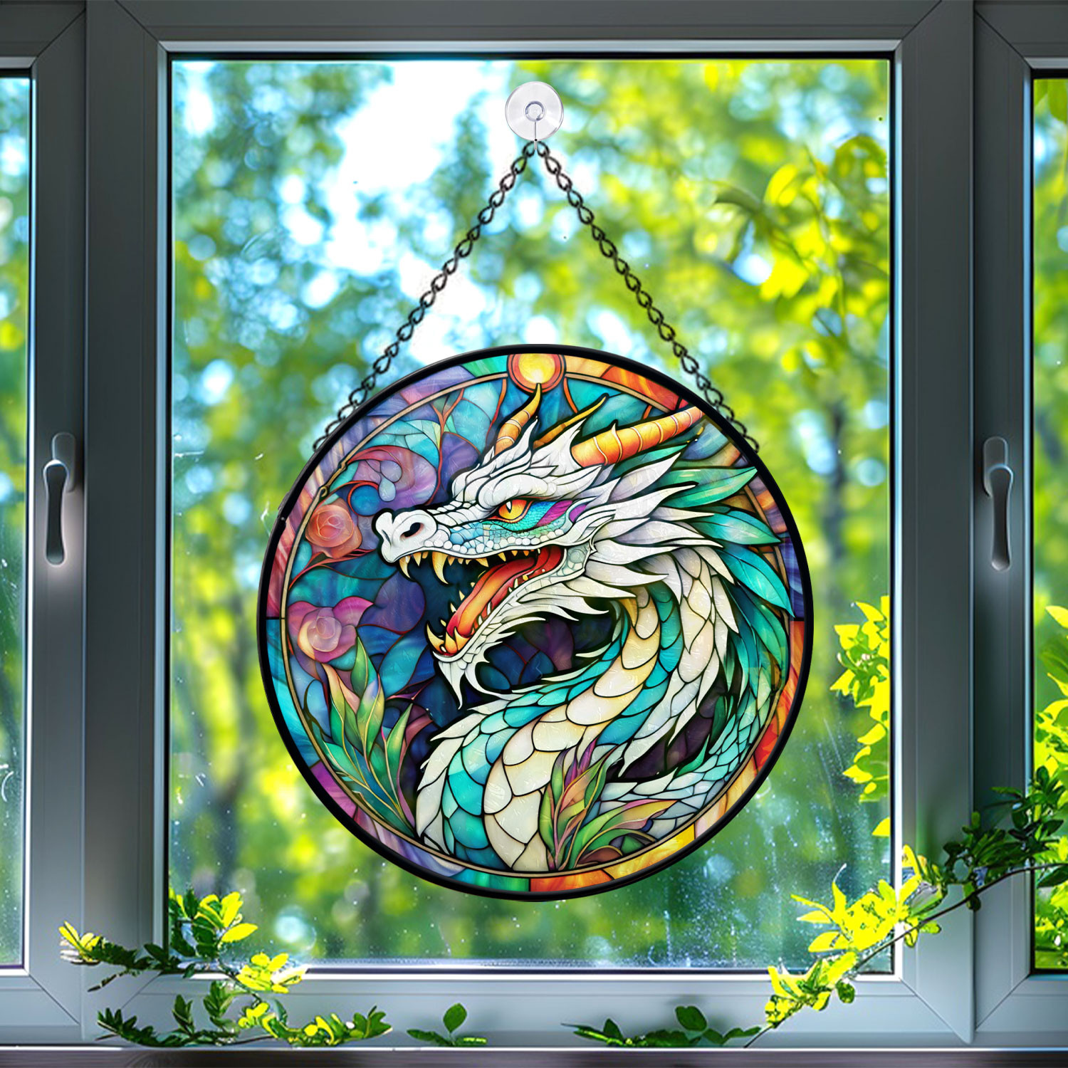 89Bloom Apalala Dragon Window Hanging Stained Glass, Apalala Dragon Suncatchers for Windows Stained Glass, Stained Glass Apalala Dragon suncatcher