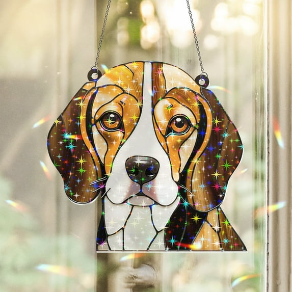 89Bloom Beagle Stained Glass Hologram Ornament, Dog Stained Glass Suncatcher Ornaments Home Decor, Dog Holographic Ornaments