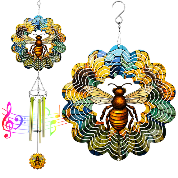 89Bloom Bee Yard and Garden Wind Spinner, Unique 3D Hanging Bee Wind Spinner