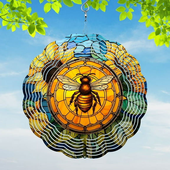 89Bloom Bee Yard and Garden Wind Spinner, Unique 3D Hanging Bee Wind Spinner