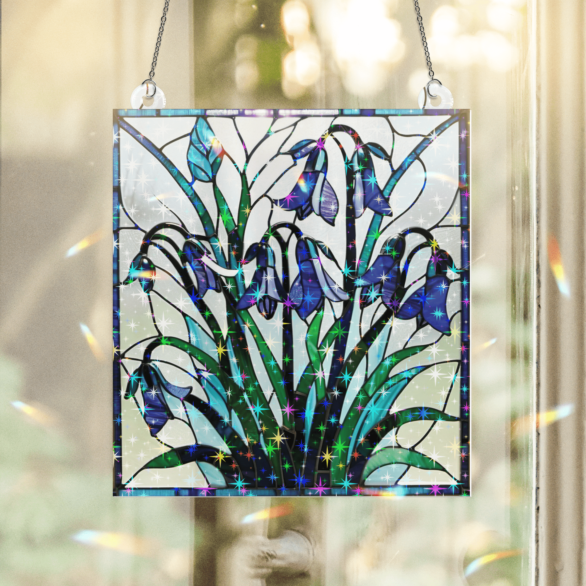 89Bloom Bluebell Stained Glass Hologram Ornament, Stained Glass Suncatcher Ornaments Home Decor, Holographic Ornaments