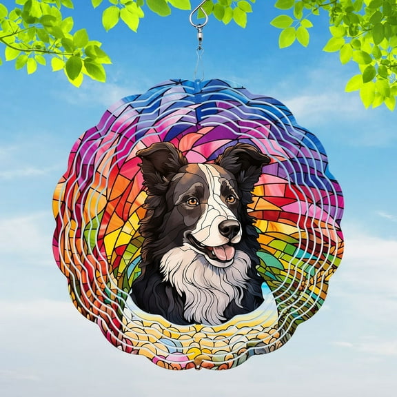 89Bloom Border Collie Yard and Garden Wind Spinner, Unique 3D Hanging Border Collie Wind Spinner