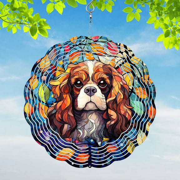 89Bloom Cavalier King Charles Spaniel Yard and Garden Wind Spinner, Unique 3D Hanging Cavalier King Charles Spaniel Wind Spinner