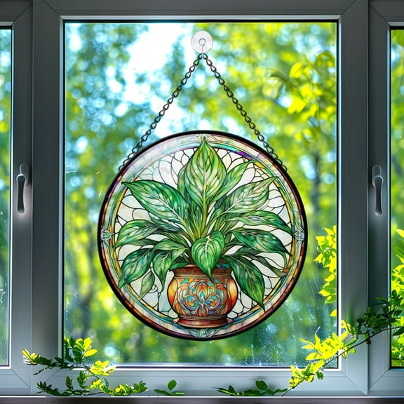 89Bloom Chinese Evergreen Plant Window Hanging Stained Glass, Chinese Evergreen Plant Suncatchers for Windows Stained Glass, Stained Glass Chinese Evergreen Plant suncatcher