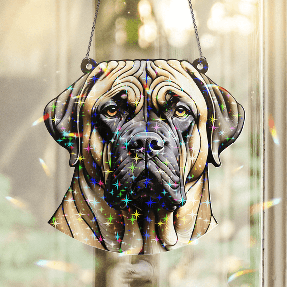 89Bloom English Mastiff Stained Glass Hologram Ornament, Dog Stained Glass Suncatcher Ornaments Home Decor, Dog Holographic Ornaments