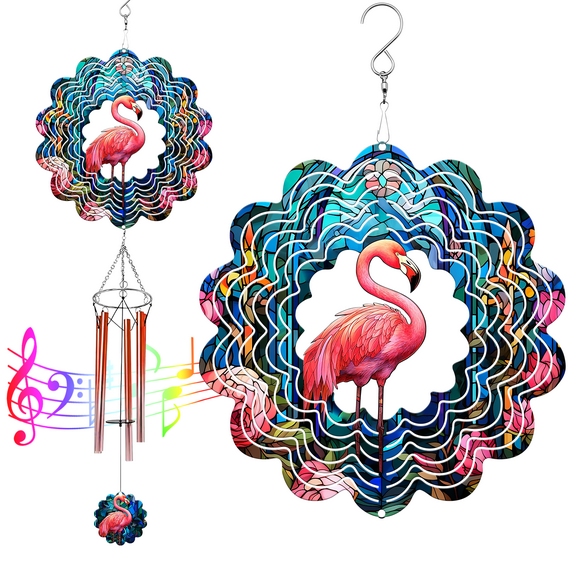 89Bloom Flamingo Yard and Garden Wind Spinner, Unique 3D Hanging Flamingo Wind Spinner