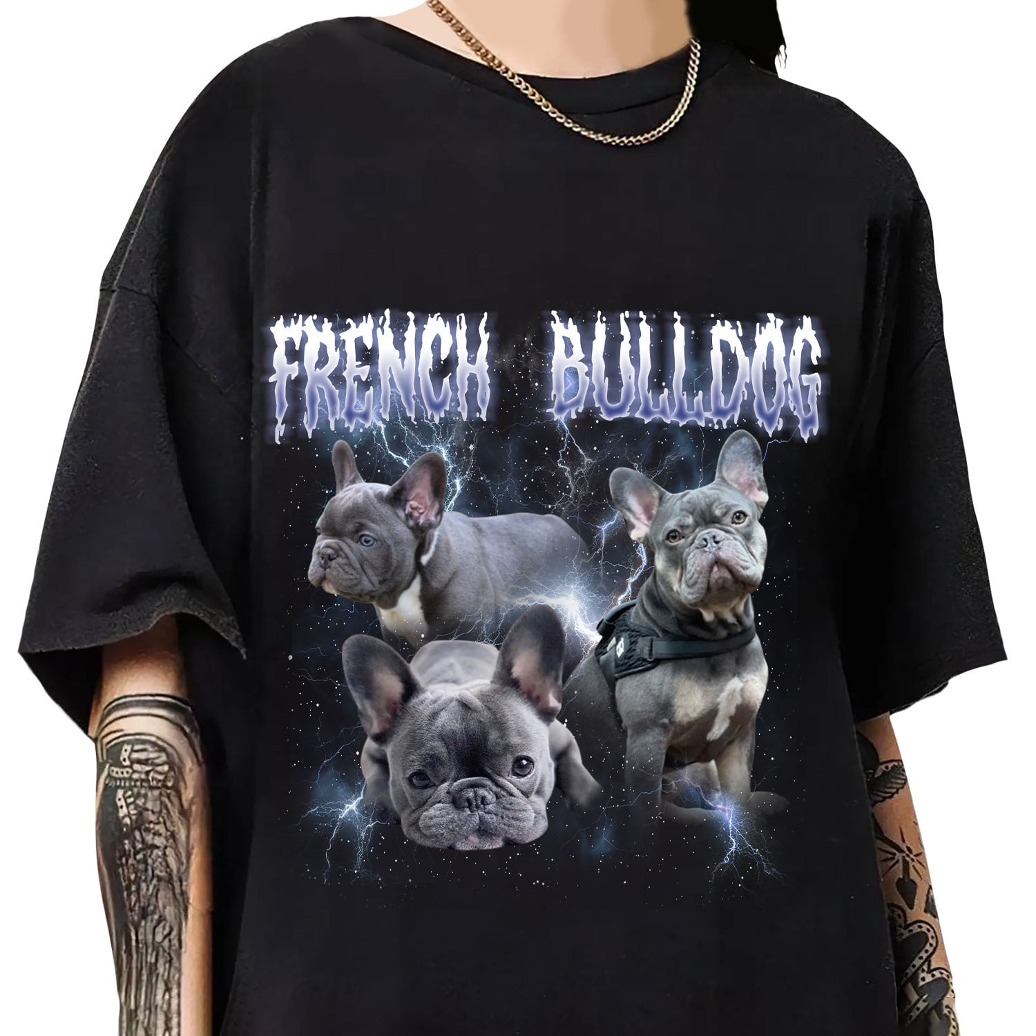 T-shirt Bouledogue Français Brodé pour Femme