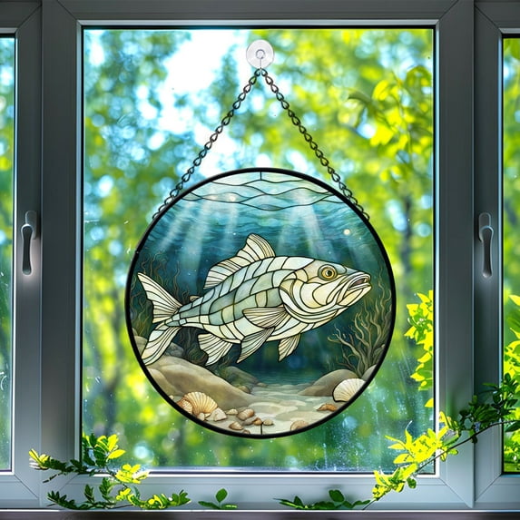 89Bloom Haddock Window Hanging Stained Glass, Haddock Suncatchers for Windows Stained Glass, Fish Stained Glass Suncatcher
