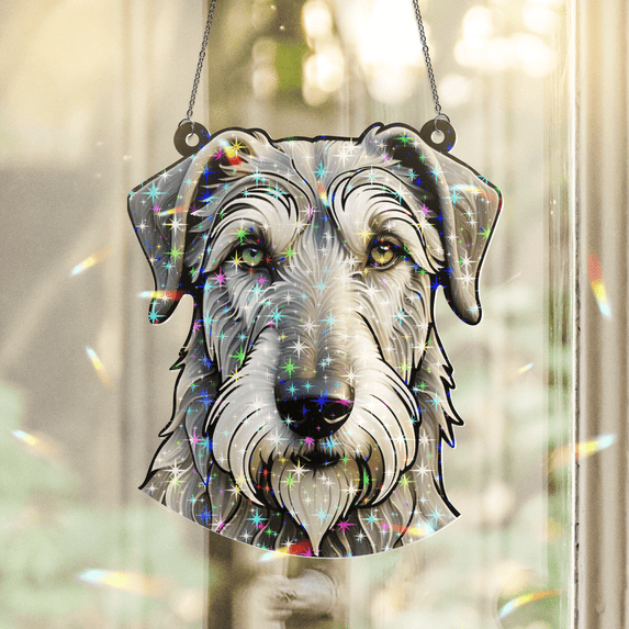 89Bloom Irish Wolfhound Stained Glass Hologram Ornament, Dog Stained Glass Suncatcher Ornaments Home Decor, Dog Holographic Ornaments