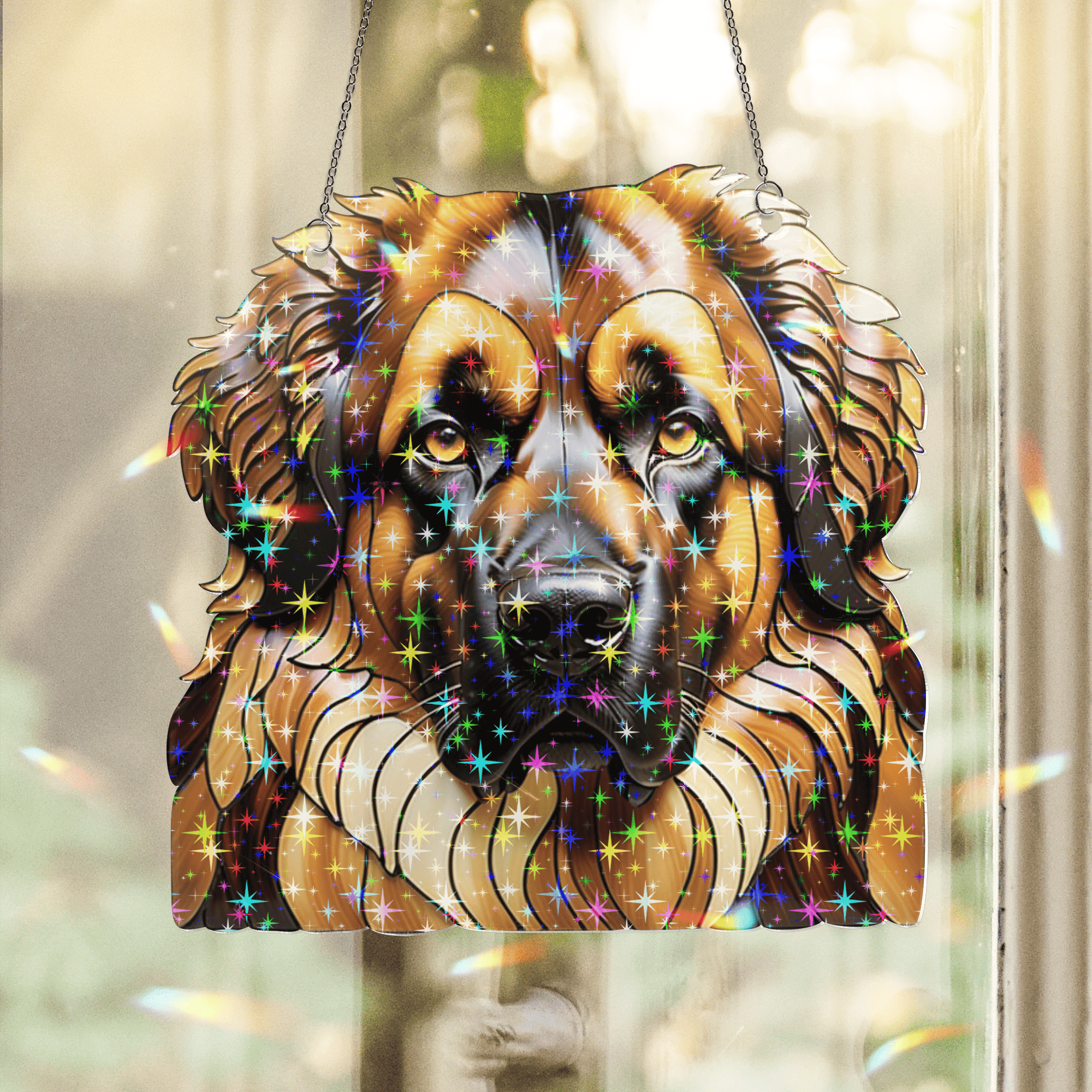 89Bloom Leonberger Stained Glass Hologram Ornament, Dog Stained Glass Suncatcher Ornaments Home Decor, Dog Holographic Ornaments