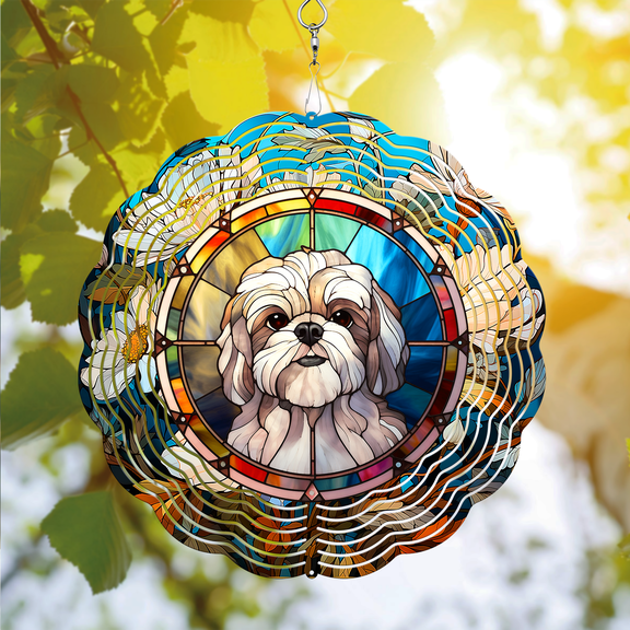 89Bloom Lhasa Apso Wind Spinner For Yard Garden, Unique 3D Hanging Lhasa Apso Wind Spinner