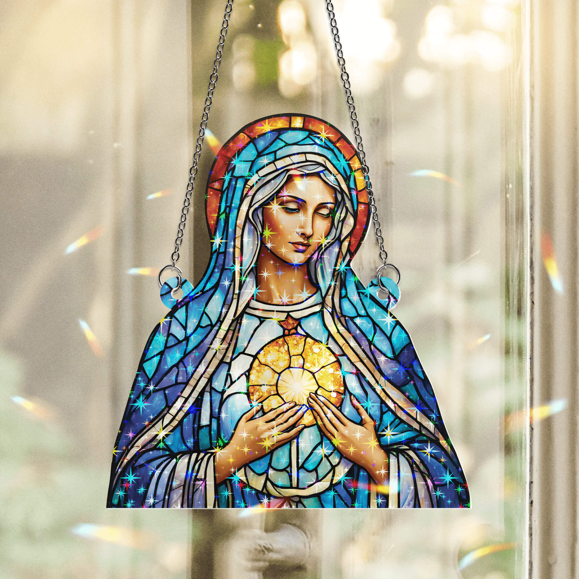 89Bloom Marry Stained Glass Hologram Ornament, Stained Glass Suncatcher Ornaments Home Decor, Holographic Ornaments