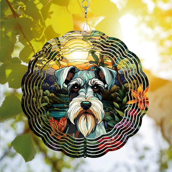 89Bloom Miniature Schnauzer Wind Spinner For Yard Garden, Unique 3D Hanging Miniature Schnauzer Wind Spinner