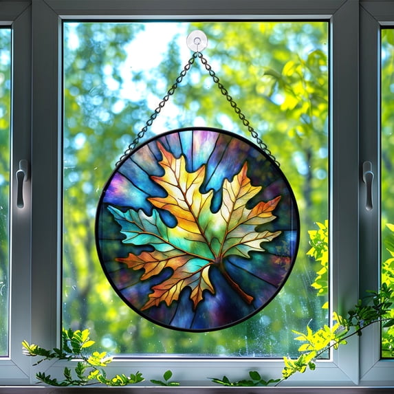 89Bloom Oak Leaf Window Hanging Stained Glass, Oak Leaf Suncatchers for Windows Stained Glass, Stained Glass Oak Leaf suncatcher