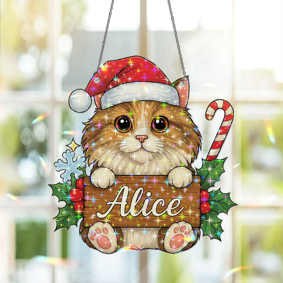 89Bloom Personalized Cat Ornament, Custom Cat craft stained glass, Suncatcher Craft Stained Glass