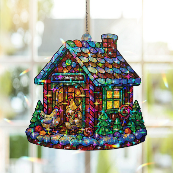 89Bloom Personalized Chicken Farm 2 Ornament, Custom Chicken Farm 2 craft stained glass, Suncatcher Craft Stained Glass