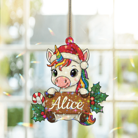 89Bloom Personalized Unicorn Ornament, Custom Unicorn craft stained glass, Suncatcher Craft Stained Glass