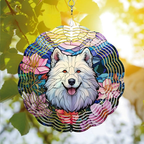 89Bloom Samoyed Wind Spinner For Yard Garden, Unique 3D Hanging Samoyed Wind Spinner