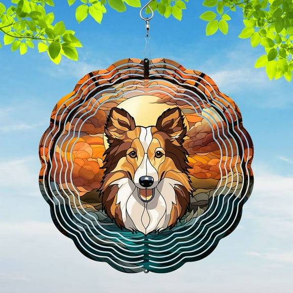 89Bloom Shetland Sheepdog Yard and Garden Wind Spinner, Unique 3D Hanging Shetland Sheepdog Wind Spinner