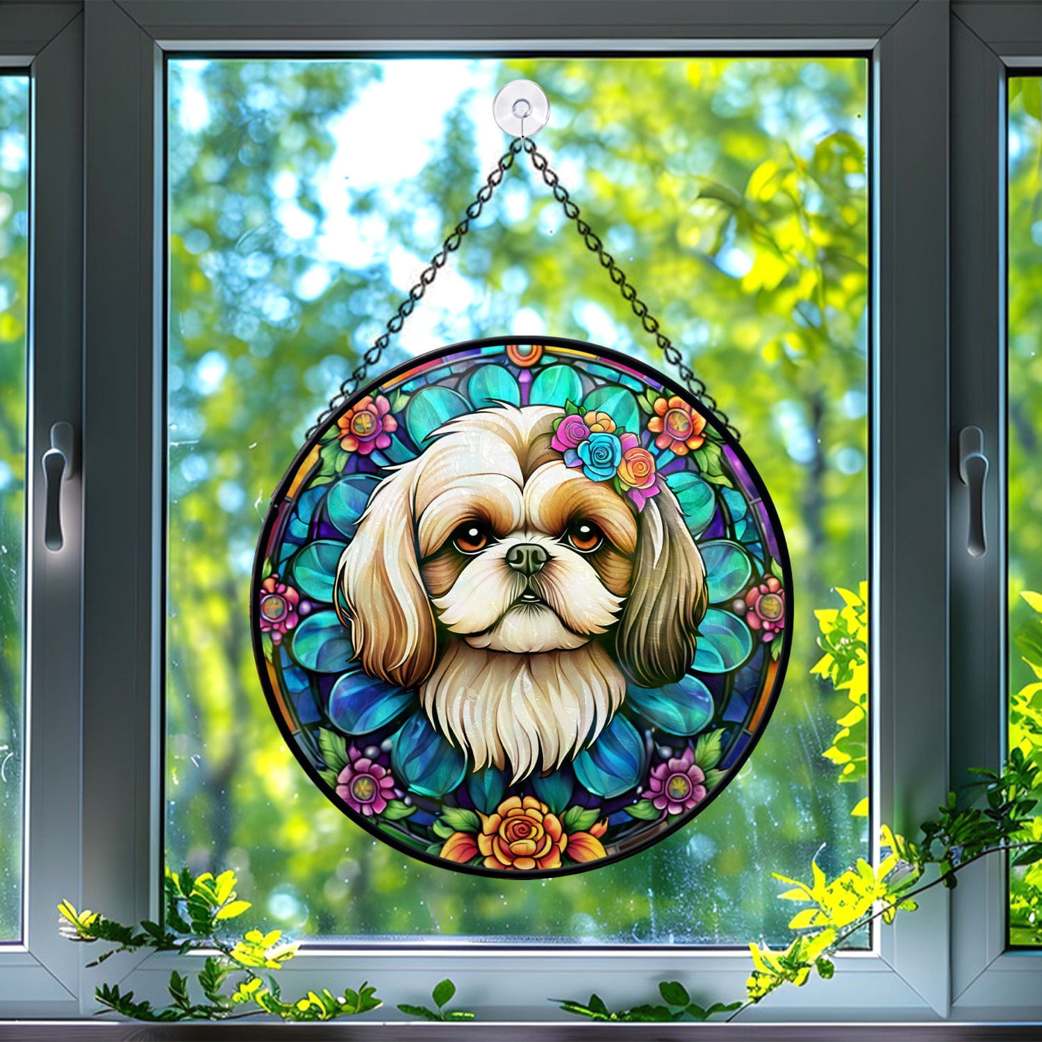 89Bloom Shih Tzu Dog Suncatcher, Stained Glass Shih Tzu Suncatcher ...