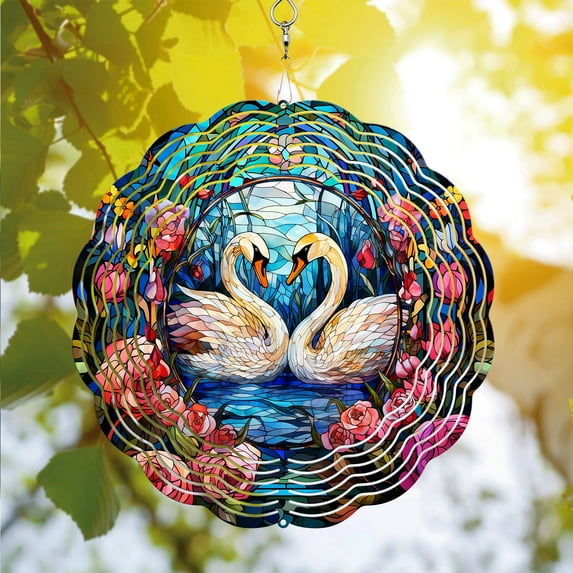 89Bloom Swan Wind Spinner For Yard Garden, Unique 3D Hanging Swan Wind Spinner