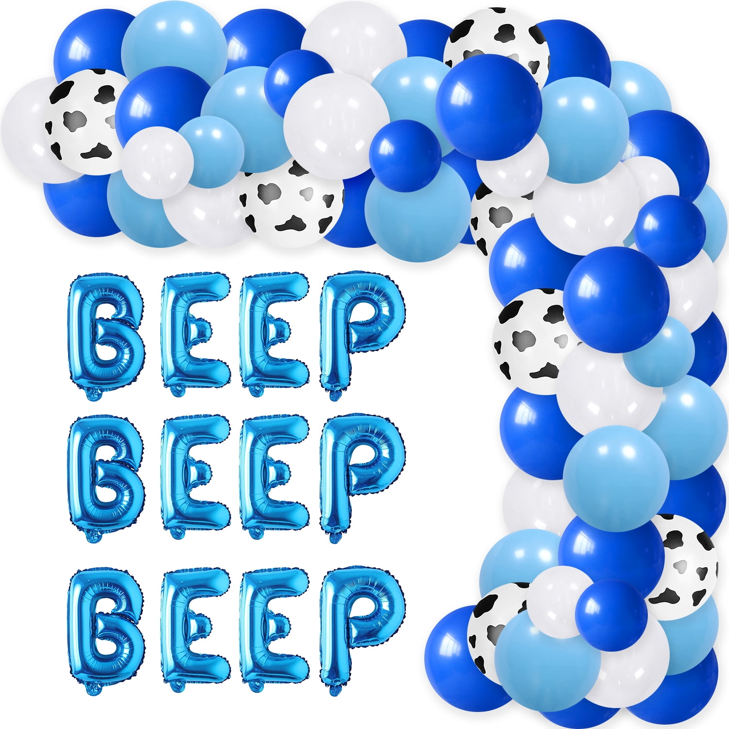 89Pcs Little Blue Truck Farm Birthday Party Decoration, Animal Theme Blue White Latex Balloon Arch Kit with Beep Beep Beep Foil Balloon Banner and Farm Animals Foil Balloon for 1st 2nd 3rd Birthday