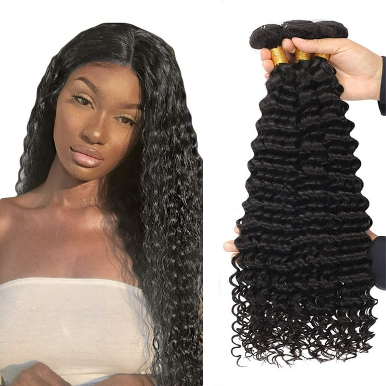 8A Brazilian Remy Deep Curly Human Hair Bundles 1B Deep Wave Human Hair 3 Bundles 16 18 20 Inch Wet and Wavy Bundles Natural Black Color for Women Walmart