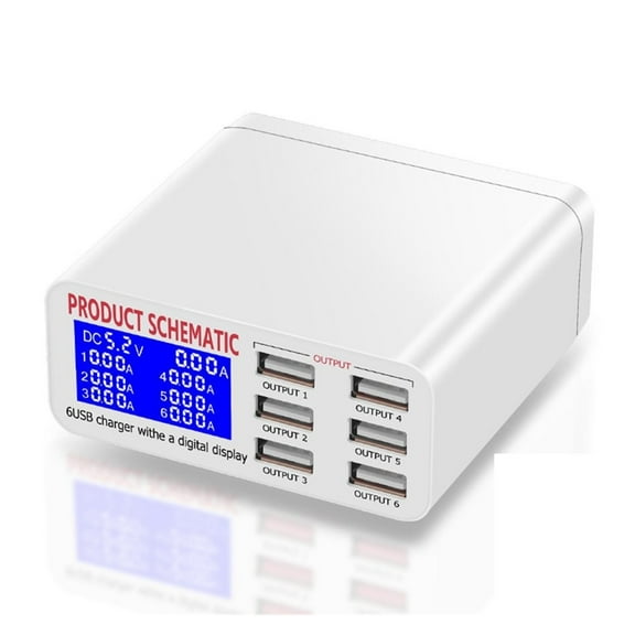 8A QC3.0 USB Charger with LCD Display 6 Ports Desktop Mobile Phone Charger Smart Fast Charging for Smart Phones Tablet PC ,Portable Station